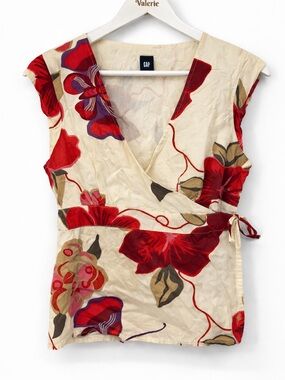 Gap 2004 Floral Wrap Top Cotton Tie Closure Size Small Boho Y2k